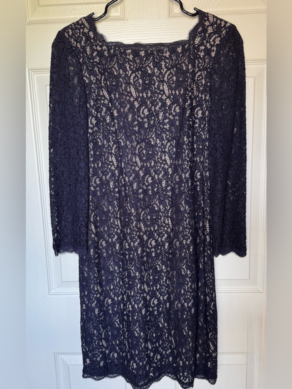 Adrianna Papell Navy Blue Lace Sheath Dress